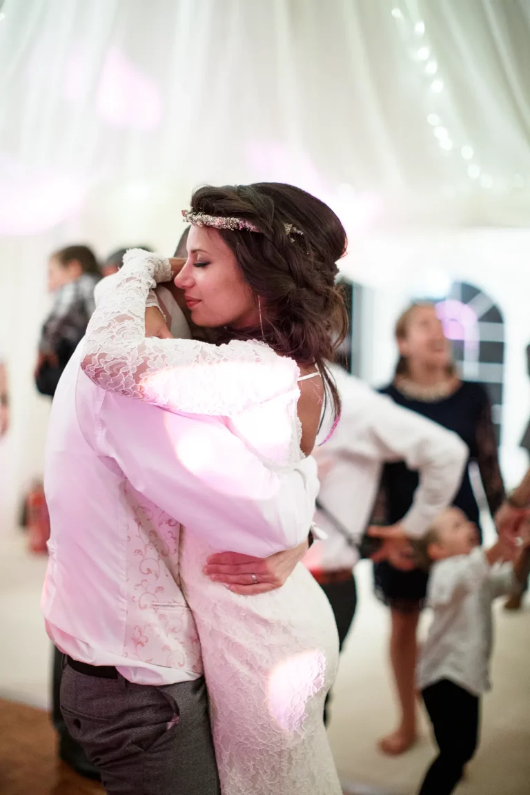 First dance couple embrace