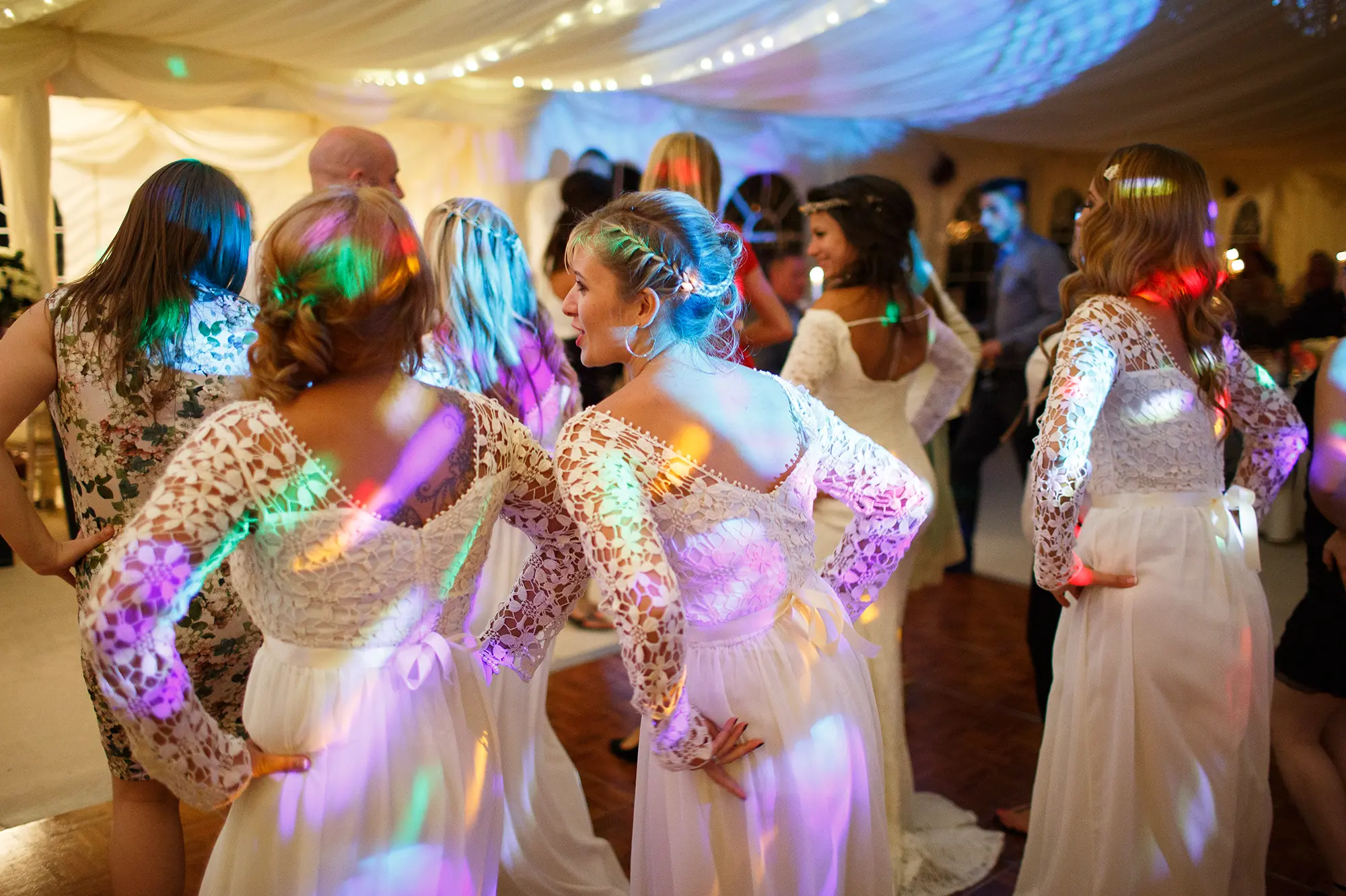 Wedding reception dancefloor bridesmaids