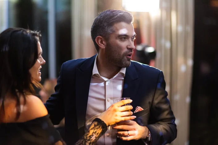 wedding guest portrait with drink roslin hotel