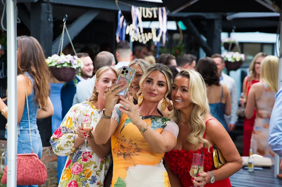 wedding reception bridesmaids group photo