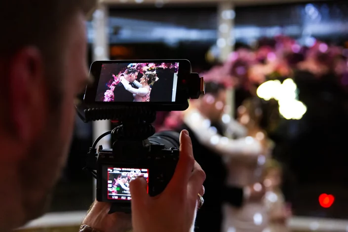 wedding videographer filming first dance roslin hotel
