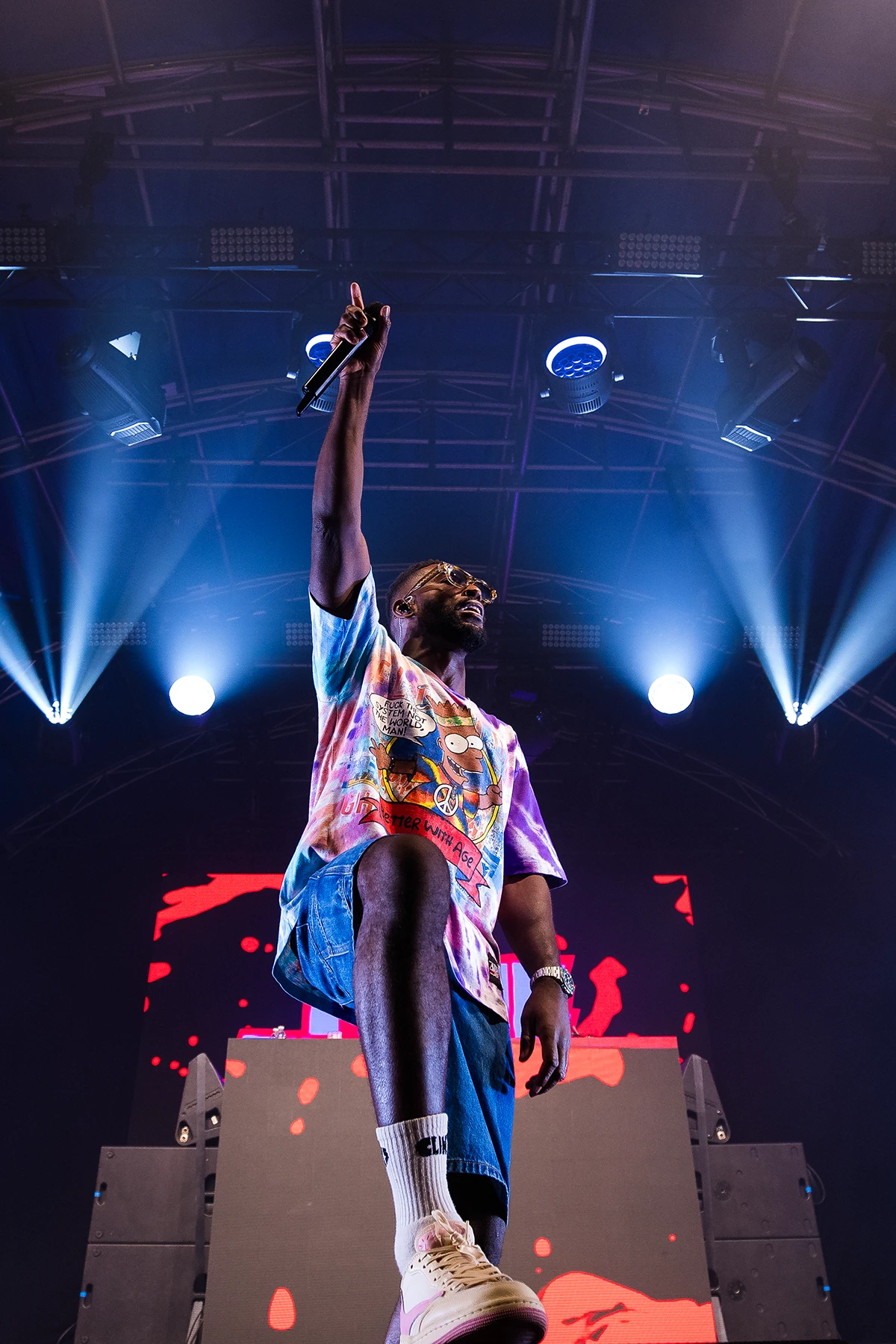 Tinie Tempah performing on stage at Lazydays festival